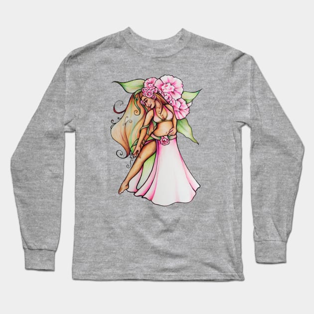 Pink Floral Belly Dancer Long Sleeve T-Shirt by bubbsnugg